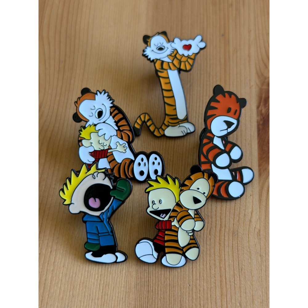 Calvin and Hobbes Enamel Pin Set of 5 Comic Strip Lapel Pins Multi-Color